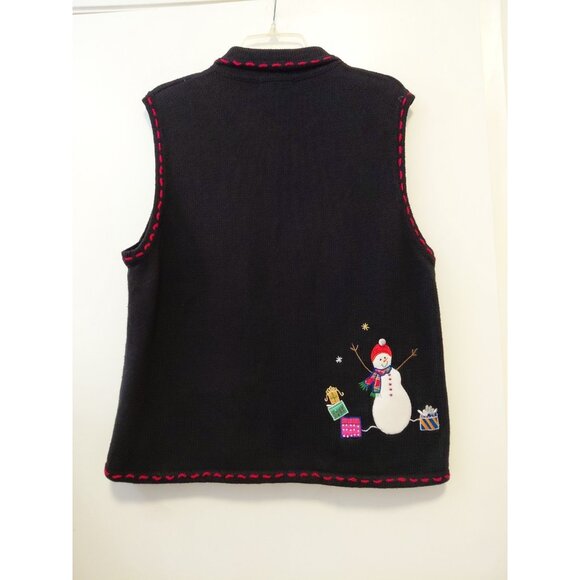 Vtg Christmas Sweater Vest Full Zip Grannycore Snowman Whimsical  XL Applique - Picture 7 of 11